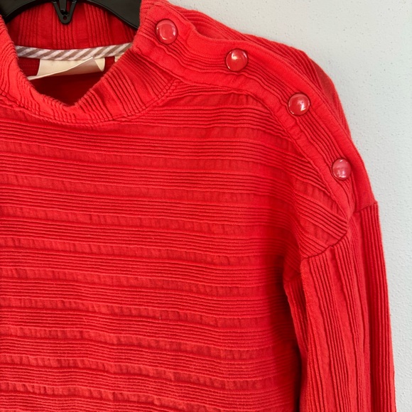 Maeve Anthropologie Red Textured Knit Mock Neck Button Shoulder Top Small - Picture 4 of 8